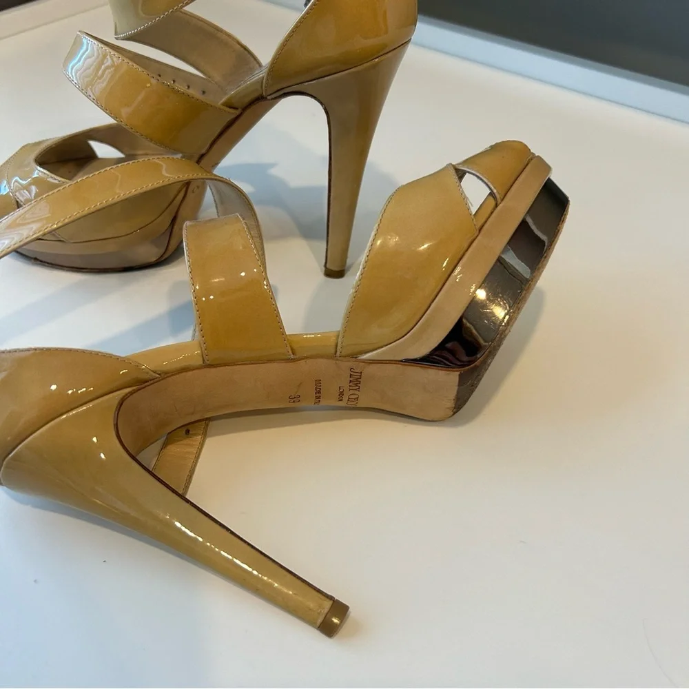 Jimmy Choo Patent Leather Peep-Toe Platform Heels Size 39 EU / 8.5 US - Picture 4 of 5